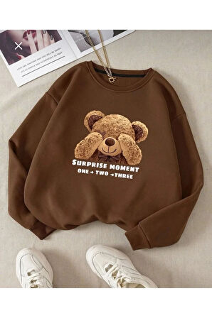 Kelebek Desenli Kapüşonlu Cepli Sweatshirt