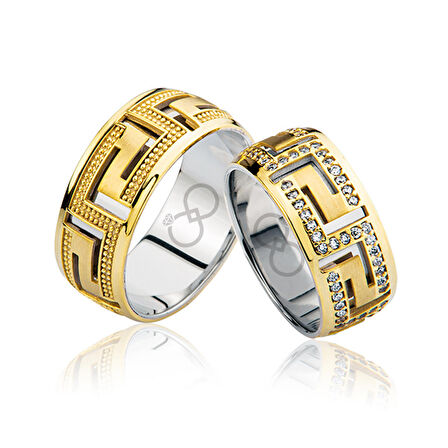 Desenli Taşlı Altın Alyans 0902-2