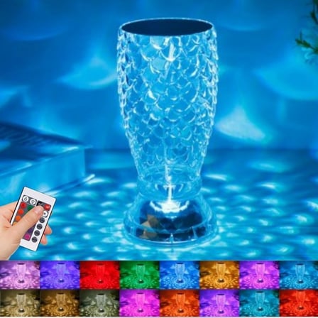 Roichil® Balık Süzgeç Model USB Şarjlı Kumandalı 16Farklı Işık Modlu Masa Üstü Kristal Akrilik Led