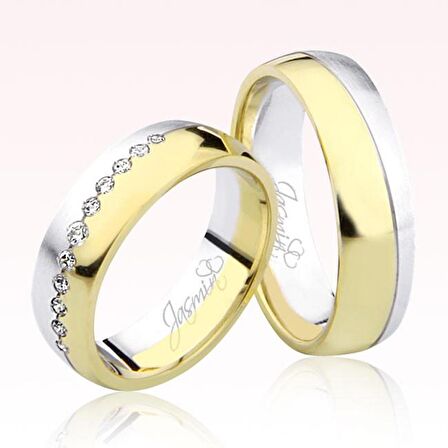 Sarı Beyaz Bombeli Altın Alyans 0903-1