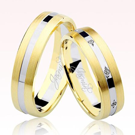 Harem Altın Sarı Beyaz Şeritli Altın Alyans 0904-1