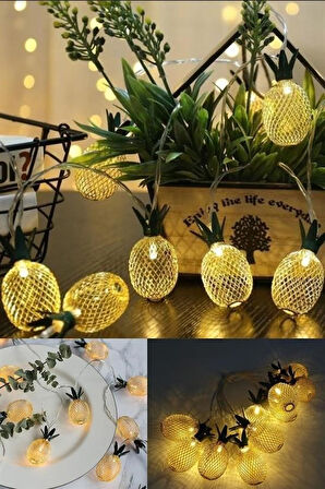 By Nevser® Dekoratif Pilli Pineapple Ananas Pilli Şerit Led Işık (1 Metre)