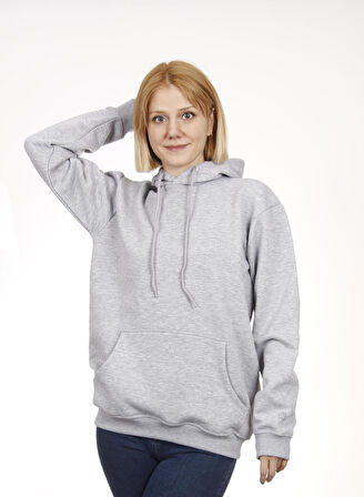Unisex Kapşonlu Gri Sweatshirt