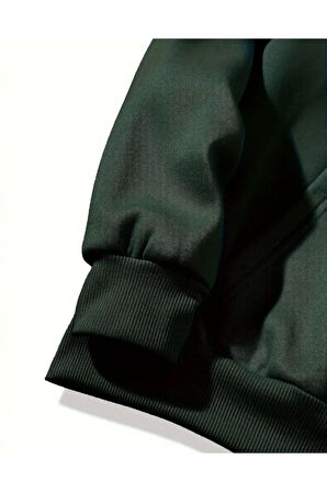 Eyfel Baskı Detaylı Bisiklet Yaka İçi Polarlı Sweatshirt