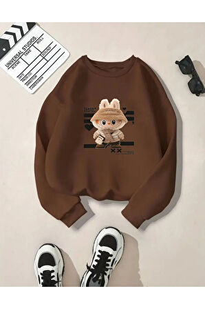 Baskılı Bisiklet Yaka İçi Polarlı Sweatshirt