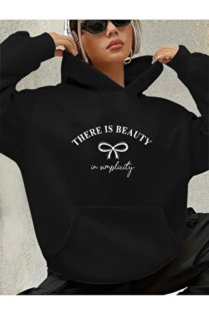 There İs Beauty Baskılı İçi Polarlı Kapüşonlu Sweatshirt