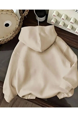 Mavi Çiçekler Baskılı Kapüşonlu Sweatshirt