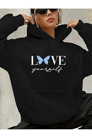 Love Yorself Detaylı Kapüşonlu Sweatshirt