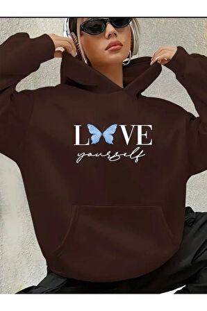 Love Yorself Detaylı Kapüşonlu Sweatshirt