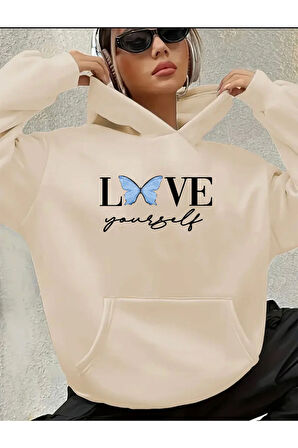 Love Yorself Detaylı Kapüşonlu Sweatshirt