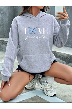 Love Yorself Detaylı Kapüşonlu Sweatshirt