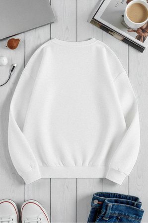 Unisex Los Angeles Tasarım Baskılı Bisiklet Yaka Sweatshirt