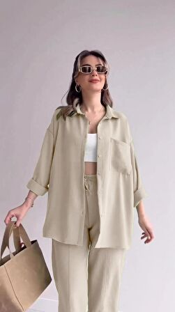 Barbora Keten Günlük İkili Takım Elbise Pantolon Gömlek Ln21ekru11