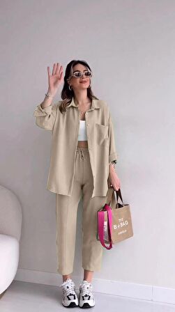 Barbora Keten Günlük İkili Takım Elbise Pantolon Gömlek Ln21ekru11