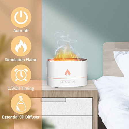 Ultrasonik Hava Nemlendirici Buhar Makinesi Alev Simülasyonlu 250Ml Aroma Difüzörü