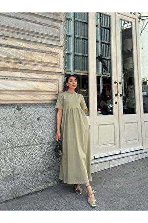 Bisiklet Yaka Robalı Uzun Elbise