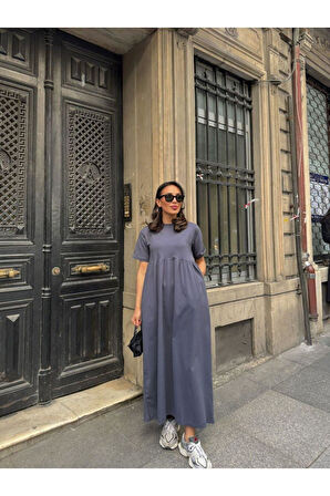 Bisiklet Yaka Robalı Uzun Elbise