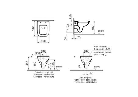 Vitra S20 Kısa Asma Klozet 48 Cm 5505L003-0868