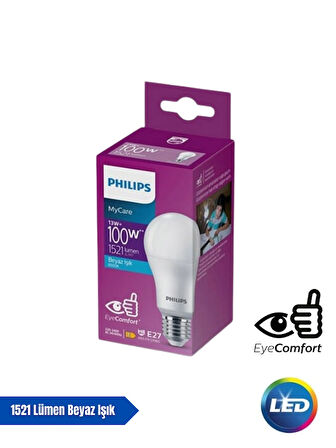 Philips Mycare LED Lamba 13W - 100W 6500K Beyaz Işık 1521 Lümen Yüksek Işık  ( 3 ADET ) 