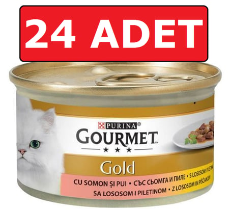 Gourmet Gold somonlu ve tavuk etli kedi konservesi 24 adet 85 gr parça etli yaş mama