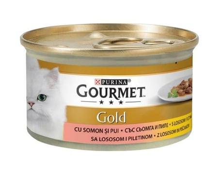 Gourmet Gold somonlu ve tavuk etli kedi konservesi 24 adet 85 gr parça etli yaş mama