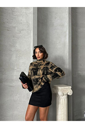 Bisküvi Desenli Triko Kadın Kazak