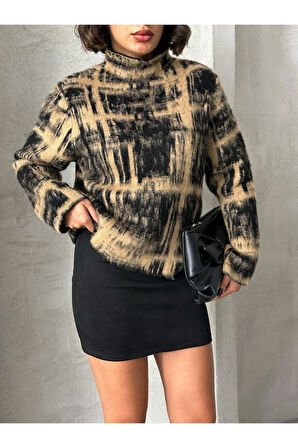 Bisküvi Desenli Triko Kadın Kazak