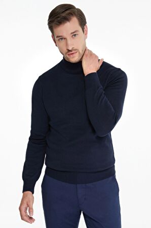 Lacivert Yarım Balıkçı Triko Kazak | XL