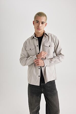 DeFacto Regular Fit Polo Yaka Basic Düz Pamuklu Uzun Kollu Gömlek B2654AX24SPGR302