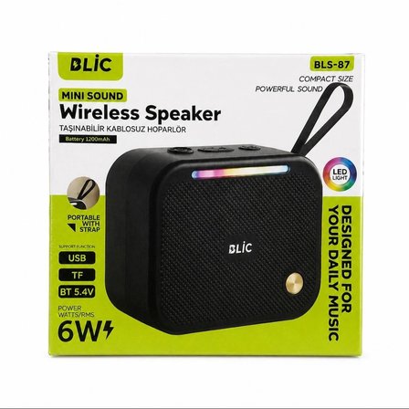 BLIC BLS-87 Taşınabilir Hoparlör 6W Bluetooth 5.4 LED Işıklı Siyah