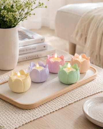 6’lı Pastel Lotus Mumluk Seti | Dekoratif Çiçek Mumluk | Salon Masa TV Ünitesi Ev Dekoru