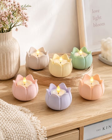 6’lı Pastel Lotus Mumluk Seti | Dekoratif Çiçek Mumluk | Salon Masa TV Ünitesi Ev Dekoru