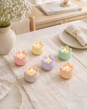 6’lı Pastel Lotus Mumluk Seti | Dekoratif Çiçek Mumluk | Salon Masa TV Ünitesi Ev Dekoru