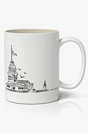 Istanbul Kız Kulesi Temalı Beyaz Kupa Bardak Sevgiliye Arkadaşa Hediye