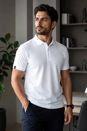 Erkek Polo Yaka Beyaz Tişört Likralı Pike Kumaş Terletmez Slim Fit Günlük Şık Tasarım