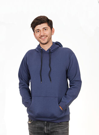 Unisex Kapşonlu İndigo Sweatshirt