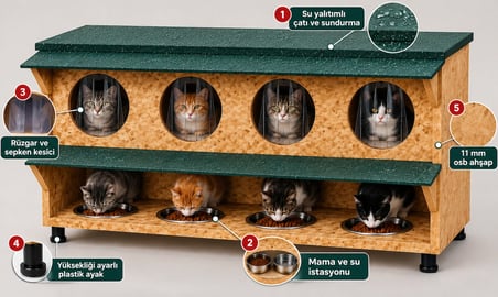 Kedi evi kedi yuvası kedi mamalık ve su istasyonu