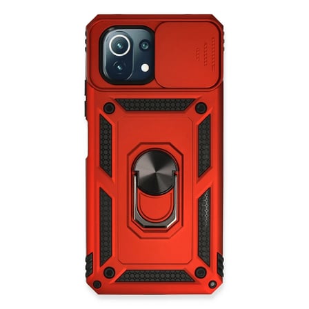 Xiaomi Mİ 11 Lite Kılıf Pars Lens Yüzüklü Silikon - Kırmızı