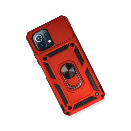 Xiaomi Mİ 11 Lite Kılıf Pars Lens Yüzüklü Silikon - Kırmızı