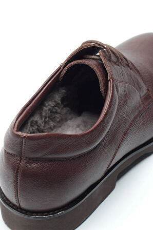 Kahverengi Hakiki Deri İçi Hakiki Kürklü Hafif Eva Tabanlı Kışlık Klasik Erkek Ayakkabı