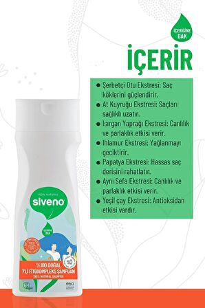 Siveno %100 Doğal Fitokompleks Şampuan 7 Değerli Bitki Yoğun Saç Dökülme Karşıtı Besleyici Dolgunlaştırıcı 300 ml