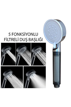 5 Fonksiyonlu Su Tasarruflu Filtreli Turbo Jet Duş Başlığı Siyah