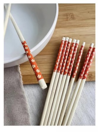 5 çift desenli yıkanabilir doğal bambu yemek çubuğu chopstick