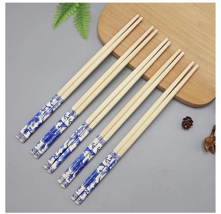 5 çift desenli yıkanabilir doğal bambu yemek çubuğu chopstick