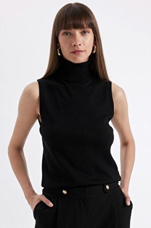 DeFacto Siyah Regular Fit Balıkçı Yaka Kolsuz Basic Düz Triko Kazak U8250AZ24AUBK27
