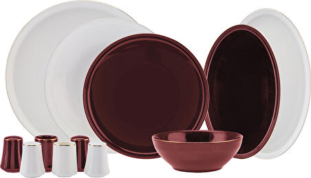 Karaca Elara New Bone 57 Parça 12 Kişilik Yemek Takımı Red-white