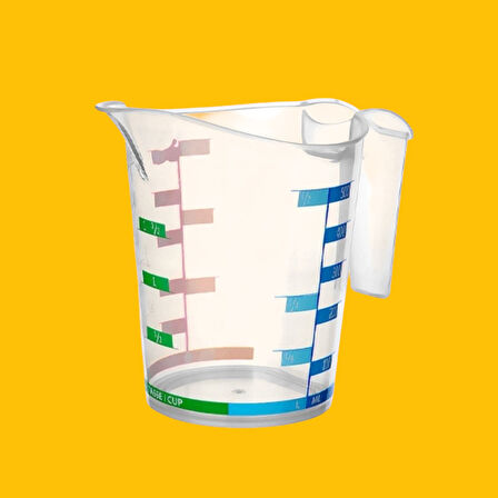 PratikAI 1000 ml Renkli Dereceli Sert Plastik Mutfak Ölçü Kabı - Hassas & Dayanıklı Tasarım