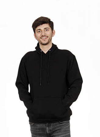 Unisex Kapşonlu Siyah Sweatshirt