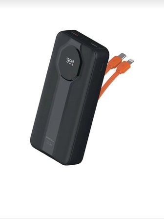 Acl Powerbank PW-107 20000 mAh 22.5W Dahili Kablolu Hızlı Şarj Type-C Lightning LCD Ekran Siyah