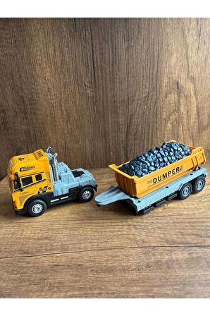 Işıklı Sesli 4'lü Set Vinç Kamyon Ekskavatör Beton Mikseri Oyuncak İnşaat Araçları Seti 32 Cm